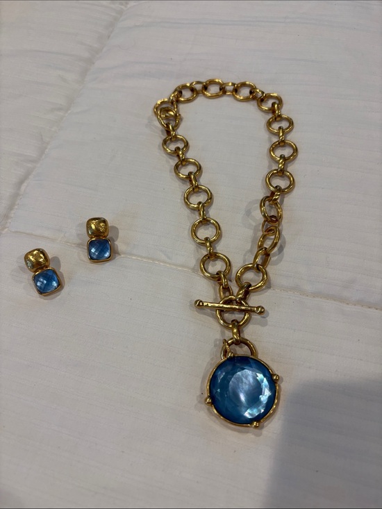 Julie Vos Jewelry - Julie Vos Gold-Tone Necklace and Blue Crystal Stud Earrings